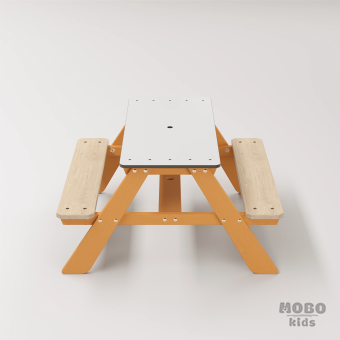 Panter Beyaz Kompakt Tablalı Çocuk Bahçe Bankı - Masif Ahşap 4 Çocuk Kapasiteli Piknik ve Bahçe Masası - Turuncu - Görsel 4