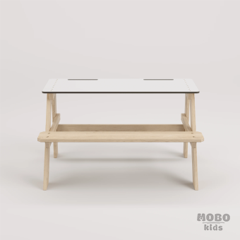 Piko Beyaz Kompakt Tablalı Çocuk Bahçe Bankı - Masif Ahşap - Çocuk Kapasiteli Çalışma ve Yemek Masası - Galeri