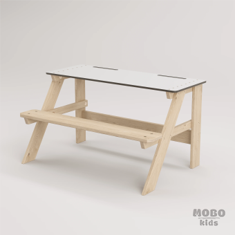 Piko Beyaz Kompakt Tablalı Çocuk Bahçe Bankı - Masif Ahşap - Çocuk Kapasiteli Çalışma ve Yemek Masası - Galeri