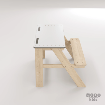 Piko Beyaz Kompakt Tablalı Çocuk Bahçe Bankı - Masif Ahşap - Çocuk Kapasiteli Çalışma ve Yemek Masası - Galeri