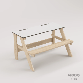 Piko Beyaz Kompakt Tablalı Çocuk Bahçe Bankı - Masif Ahşap - Çocuk Kapasiteli Çalışma ve Yemek Masası