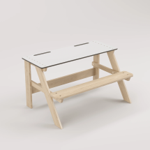 Piko Beyaz Kompakt Tablalı Çocuk Bahçe Bankı - Masif Ahşap - Çocuk Kapasiteli Çalışma ve Yemek Masası