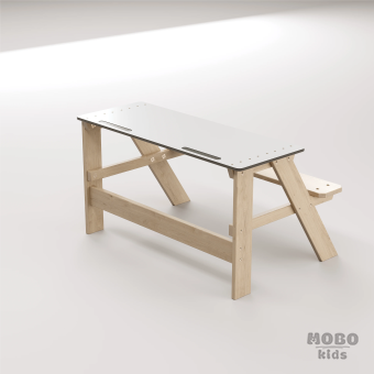 Piko Beyaz Kompakt Tablalı Çocuk Bahçe Bankı - Masif Ahşap - Çocuk Kapasiteli Çalışma ve Yemek Masası - Galeri