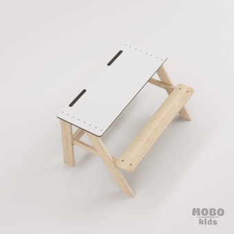 Piko Beyaz Kompakt Tablalı Çocuk Bahçe Bankı - Masif Ahşap - Çocuk Kapasiteli Çalışma ve Yemek Masası - Galeri