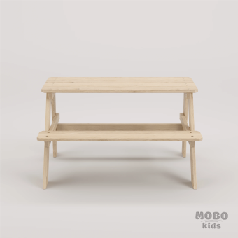 Piko Çocuk Bahçe Bankı Masif Ahşap 4 Çocuk Kapasiteli  Çalışma ve Yemek Masası - Galeri