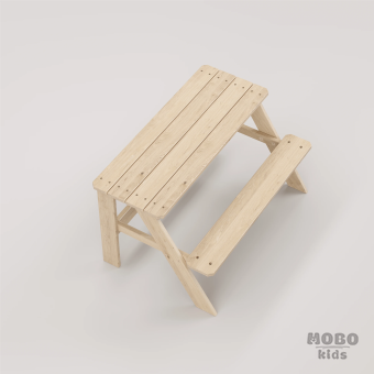 Piko Çocuk Bahçe Bankı Masif Ahşap 4 Çocuk Kapasiteli  Çalışma ve Yemek Masası - Galeri