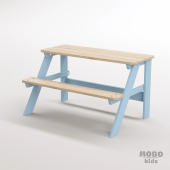 Piko Çocuk Bahçe Bankı Masif Ahşap 4 Çocuk Kapasiteli  Çalışma ve Yemek Masası - Gökmavi - Görsel 2