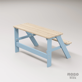 Piko Çocuk Bahçe Bankı Masif Ahşap 4 Çocuk Kapasiteli  Çalışma ve Yemek Masası - Gökmavi - Görsel 3