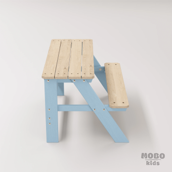 Piko Çocuk Bahçe Bankı Masif Ahşap 4 Çocuk Kapasiteli  Çalışma ve Yemek Masası - Gökmavi - Görsel 4