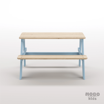 Piko Çocuk Bahçe Bankı Masif Ahşap 4 Çocuk Kapasiteli  Çalışma ve Yemek Masası - Gökmavi - Görsel 5
