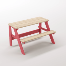 Piko Çocuk Bahçe Bankı Masif Ahşap 4 Çocuk Kapasiteli  Çalışma ve Yemek Masası - Gül Kırmızı Seçeneği