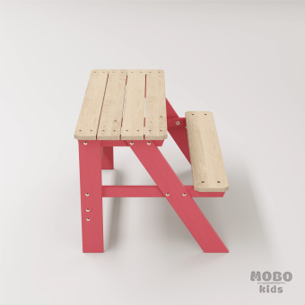Piko Çocuk Bahçe Bankı Masif Ahşap 4 Çocuk Kapasiteli  Çalışma ve Yemek Masası - Gül Kırmızı - Görsel 4