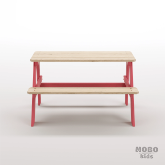 Piko Çocuk Bahçe Bankı Masif Ahşap 4 Çocuk Kapasiteli  Çalışma ve Yemek Masası - Gül Kırmızı - Görsel 5