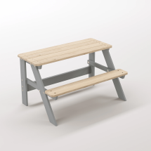 Piko Çocuk Bahçe Bankı Masif Ahşap 4 Çocuk Kapasiteli  Çalışma ve Yemek Masası - Gümüş Gri Seçeneği