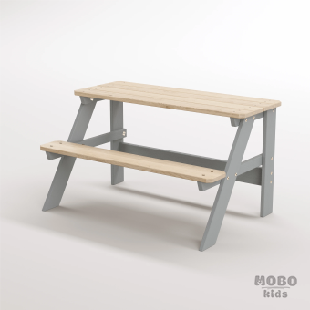 Piko Çocuk Bahçe Bankı Masif Ahşap 4 Çocuk Kapasiteli  Çalışma ve Yemek Masası - Gümüş Gri - Görsel 2