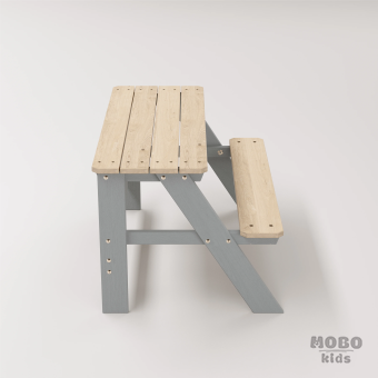 Piko Çocuk Bahçe Bankı Masif Ahşap 4 Çocuk Kapasiteli  Çalışma ve Yemek Masası - Gümüş Gri - Görsel 4