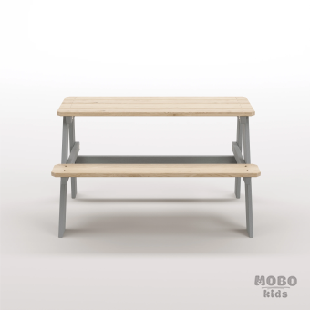 Piko Çocuk Bahçe Bankı Masif Ahşap 4 Çocuk Kapasiteli  Çalışma ve Yemek Masası - Gümüş Gri - Görsel 5