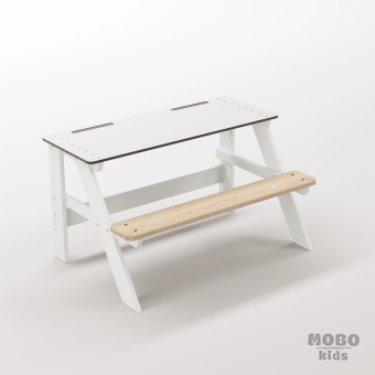 Piko Junior Kar Beyazı Masif Ahşap Gövdeli İlkokul Masası - Beyaz Kompakt Tablalı Çalışma Köşesi