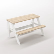 Piko Çocuk Bahçe Bankı Masif Ahşap 4 Çocuk Kapasiteli  Çalışma ve Yemek Masası - Kar Beyaz Seçeneği