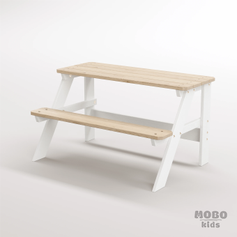 Piko Çocuk Bahçe Bankı Masif Ahşap 4 Çocuk Kapasiteli  Çalışma ve Yemek Masası - Kar Beyaz - Görsel 2