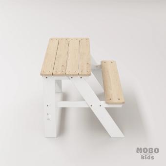 Piko Çocuk Bahçe Bankı Masif Ahşap 4 Çocuk Kapasiteli  Çalışma ve Yemek Masası - Kar Beyaz - Görsel 4