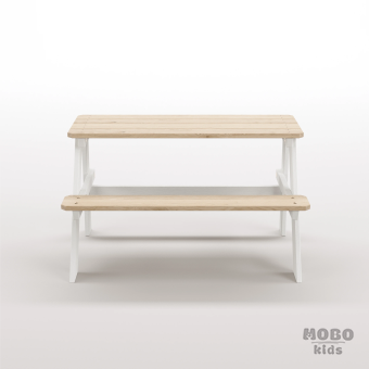 Piko Çocuk Bahçe Bankı Masif Ahşap 4 Çocuk Kapasiteli  Çalışma ve Yemek Masası - Kar Beyaz - Görsel 5