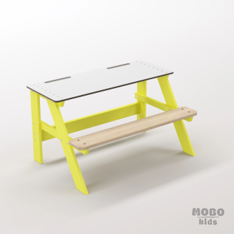 Piko Junior Limon Sarısı Masif Ahşap Gövdeli İlkokul Çalışma Masası - Beyaz Kompakt Tablalı Gelişim Alanı