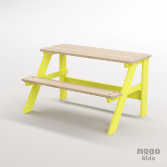 Piko Çocuk Bahçe Bankı Masif Ahşap 4 Çocuk Kapasiteli  Çalışma ve Yemek Masası - Galeri