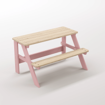 Piko Çocuk Bahçe Bankı Masif Ahşap 4 Çocuk Kapasiteli  Çalışma ve Yemek Masası - Masal Pembe Seçeneği