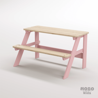 Piko Çocuk Bahçe Bankı Masif Ahşap 4 Çocuk Kapasiteli  Çalışma ve Yemek Masası - Masal Pembe - Görsel 2
