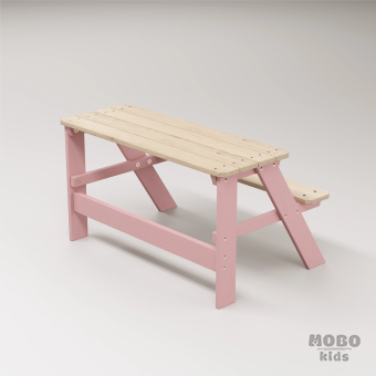 Piko Çocuk Bahçe Bankı Masif Ahşap 4 Çocuk Kapasiteli  Çalışma ve Yemek Masası - Masal Pembe - Görsel 3
