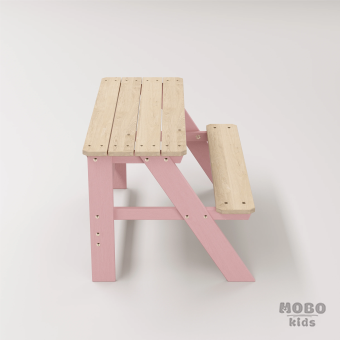 Piko Çocuk Bahçe Bankı Masif Ahşap 4 Çocuk Kapasiteli  Çalışma ve Yemek Masası - Masal Pembe - Görsel 4