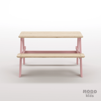 Piko Çocuk Bahçe Bankı Masif Ahşap 4 Çocuk Kapasiteli  Çalışma ve Yemek Masası - Masal Pembe - Görsel 5