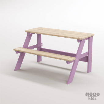 Piko Çocuk Bahçe Bankı Masif Ahşap 4 Çocuk Kapasiteli  Çalışma ve Yemek Masası - Menekşe Moru - Görsel 2