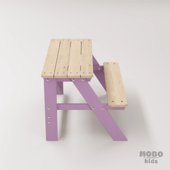 Piko Çocuk Bahçe Bankı Masif Ahşap 4 Çocuk Kapasiteli  Çalışma ve Yemek Masası - Menekşe Moru - Görsel 3