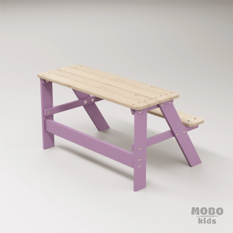Piko Çocuk Bahçe Bankı Masif Ahşap 4 Çocuk Kapasiteli  Çalışma ve Yemek Masası - Menekşe Moru - Görsel 4
