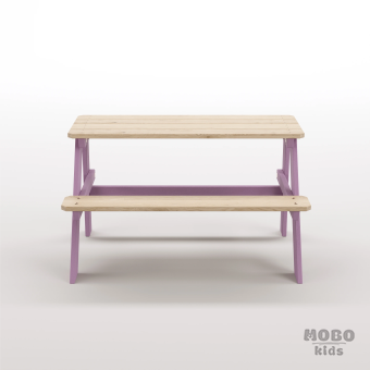 Piko Çocuk Bahçe Bankı Masif Ahşap 4 Çocuk Kapasiteli  Çalışma ve Yemek Masası - Menekşe Moru - Görsel 5