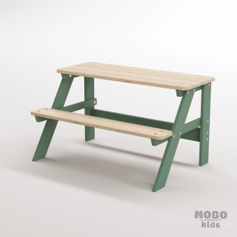 Piko Çocuk Bahçe Bankı Masif Ahşap 4 Çocuk Kapasiteli  Çalışma ve Yemek Masası - Orman Yeşili - Görsel 2