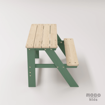 Piko Çocuk Bahçe Bankı Masif Ahşap 4 Çocuk Kapasiteli  Çalışma ve Yemek Masası - Orman Yeşili - Görsel 3