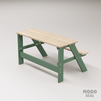 Piko Çocuk Bahçe Bankı Masif Ahşap 4 Çocuk Kapasiteli  Çalışma ve Yemek Masası - Orman Yeşili - Görsel 4