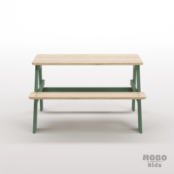 Piko Çocuk Bahçe Bankı Masif Ahşap 4 Çocuk Kapasiteli  Çalışma ve Yemek Masası - Orman Yeşili - Görsel 5