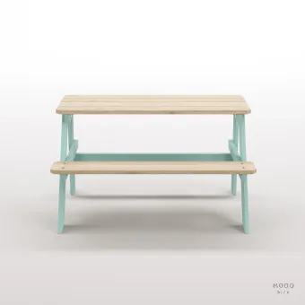 Piko Çocuk Bahçe Bankı Masif Ahşap 4 Çocuk Kapasiteli  Çalışma ve Yemek Masası - Galeri