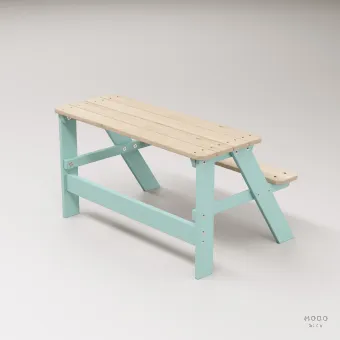 Piko Çocuk Bahçe Bankı Masif Ahşap 4 Çocuk Kapasiteli  Çalışma ve Yemek Masası - Galeri