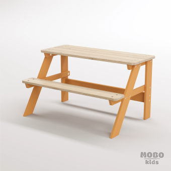 Piko Çocuk Bahçe Bankı Masif Ahşap 4 Çocuk Kapasiteli  Çalışma ve Yemek Masası - Turuncu - Görsel 2