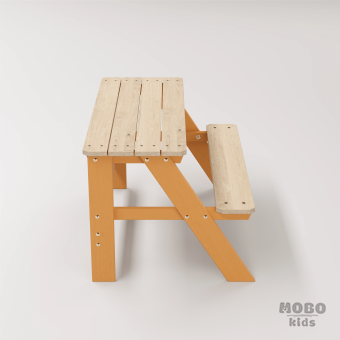 Piko Çocuk Bahçe Bankı Masif Ahşap 4 Çocuk Kapasiteli  Çalışma ve Yemek Masası - Turuncu - Görsel 3