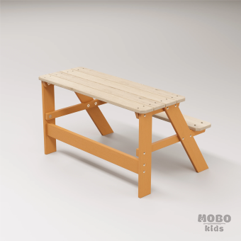 Piko Çocuk Bahçe Bankı Masif Ahşap 4 Çocuk Kapasiteli  Çalışma ve Yemek Masası - Turuncu - Görsel 4