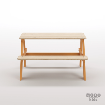 Piko Çocuk Bahçe Bankı Masif Ahşap 4 Çocuk Kapasiteli  Çalışma ve Yemek Masası - Turuncu - Görsel 5