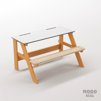 Piko Junior Turuncu Masif Ahşap Gövdeli Çocuk Odası Masası - Beyaz Kompakt Tablalı Gelişim Masası