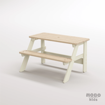 Piko Çocuk Bahçe Bankı Masif Ahşap 4 Çocuk Kapasiteli Çalışma ve Yemek Masası - Bej - Görsel 2