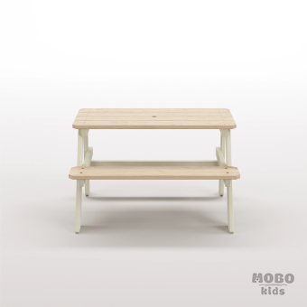 Piko Çocuk Bahçe Bankı Masif Ahşap 4 Çocuk Kapasiteli Çalışma ve Yemek Masası - Bej - Görsel 3